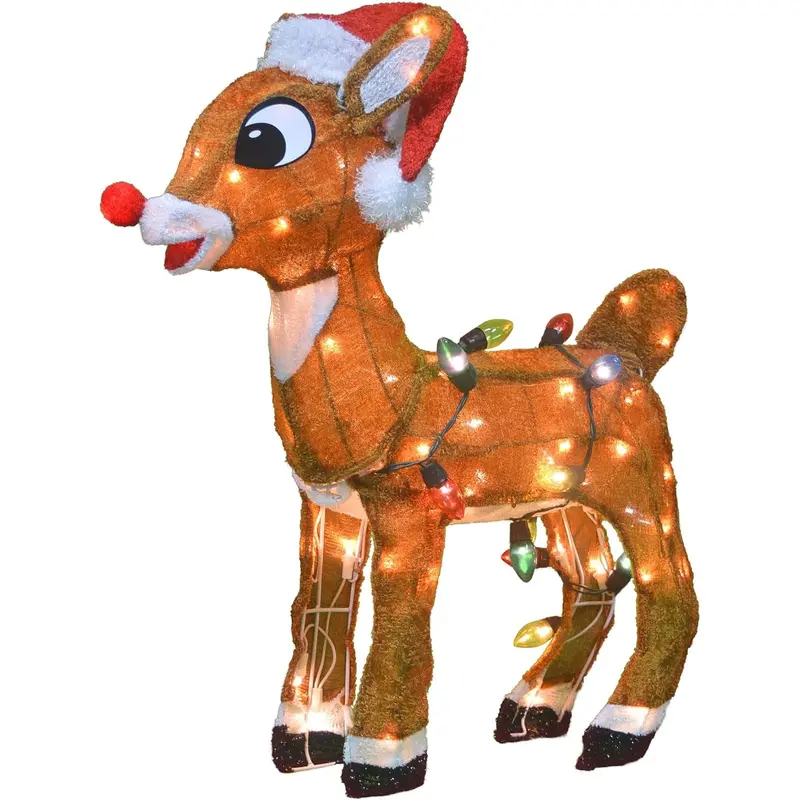 24" 3D Rudolph with Santa Hat LED Holiday Yard Art