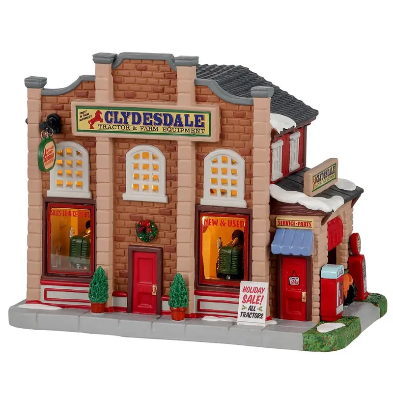 Lemax Harvest Crossing Lighted Building: Clydesdale Tractor & Farm Equipment #15759
