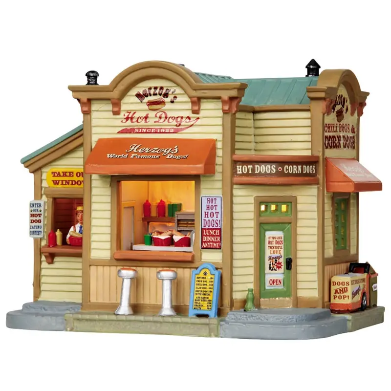 Lemax Harvest Crossing Lighted Building: Herzog's Hot Dogs #15255