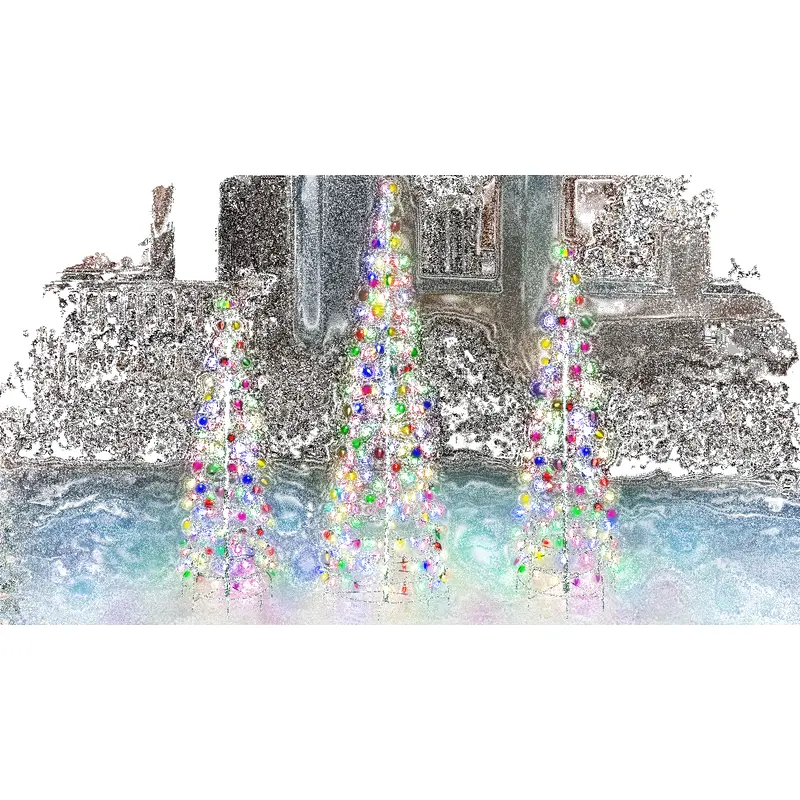 Set of 3 Twinkling Multi-Colored C5 Cone Tree Decorations (4'/6'/8')