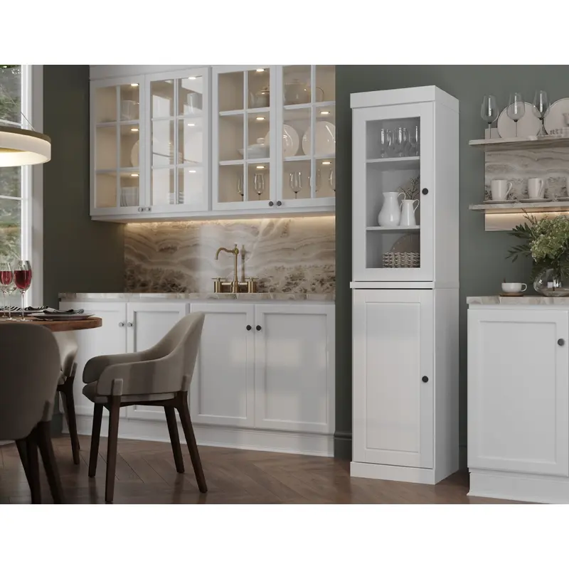 100% Solid Wood 16.5" Pantry Cabinet, 1 Clear Glass, 1 Raised Panel Wood Door