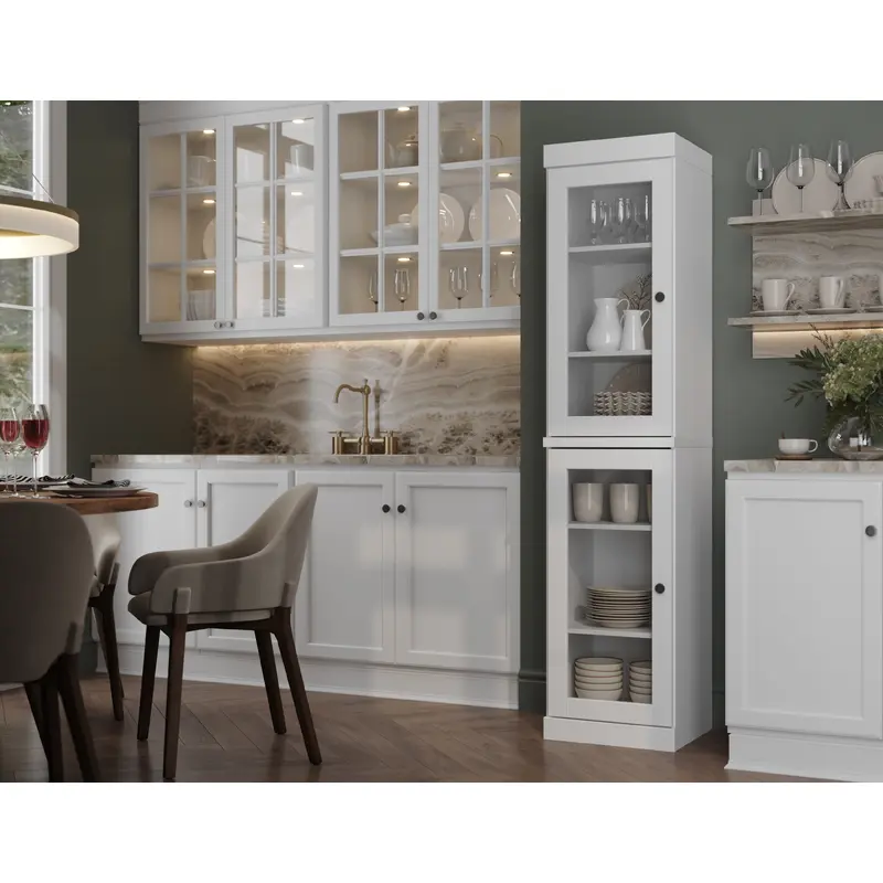 100% Solid Wood 16.5" Pantry Cabinet, 2 Glass Doors