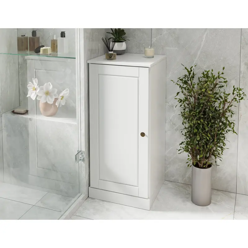 100% Solid Wood 16.5" Small Bathroom Cabinet, Raised Panel Wood Door, Adjustable Shelves