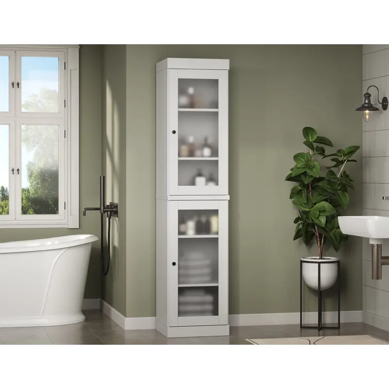 100% Solid Wood 16.5" Tall Bathroom Cabinet, Frosted Glass Doors, Adjustable Shelves