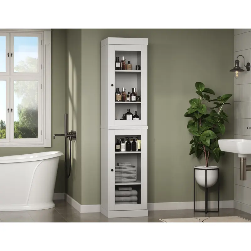 100% Solid Wood 16.5" Tall Bathroom Cabinet, Glass Doors, Adjustable Shelves