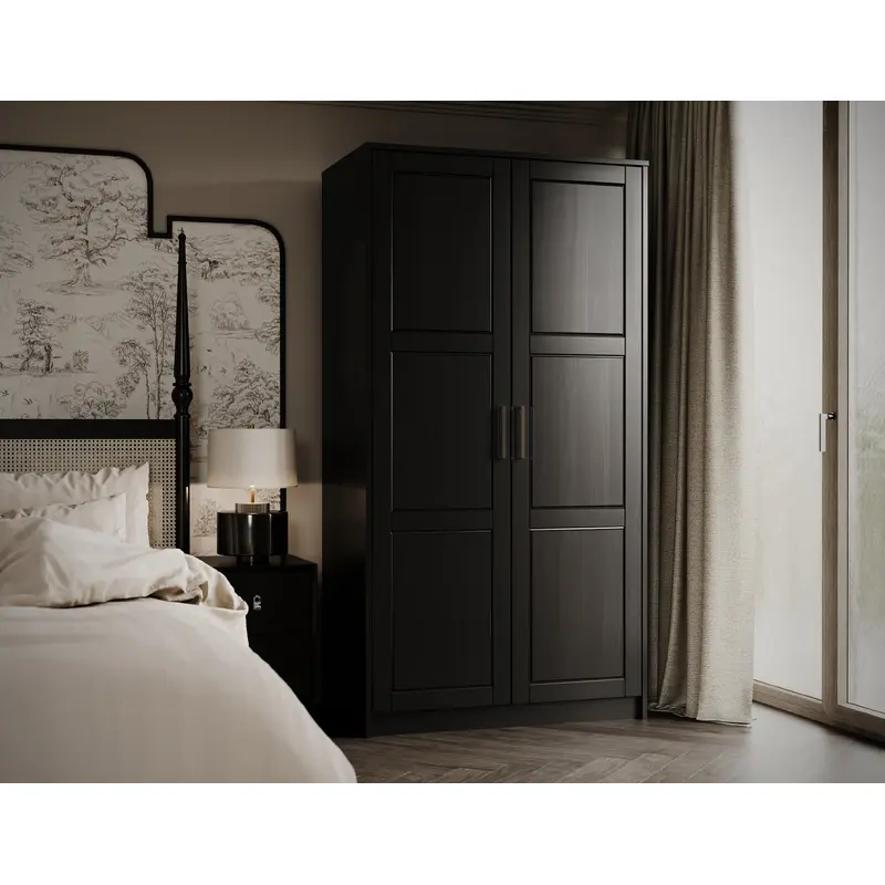 100% Solid Wood 2-Door Urban Wardrobe Armoire with Solid Wood Doors