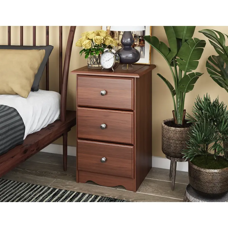 100% Solid Wood 3-Drawer Nightstand with Metal Knobs