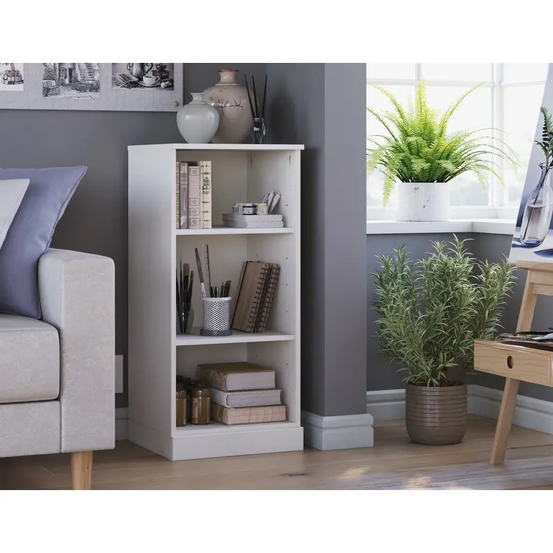 100% Solid Wood 3-Shelf 16.5" Bookcase, Adjustable Shelves