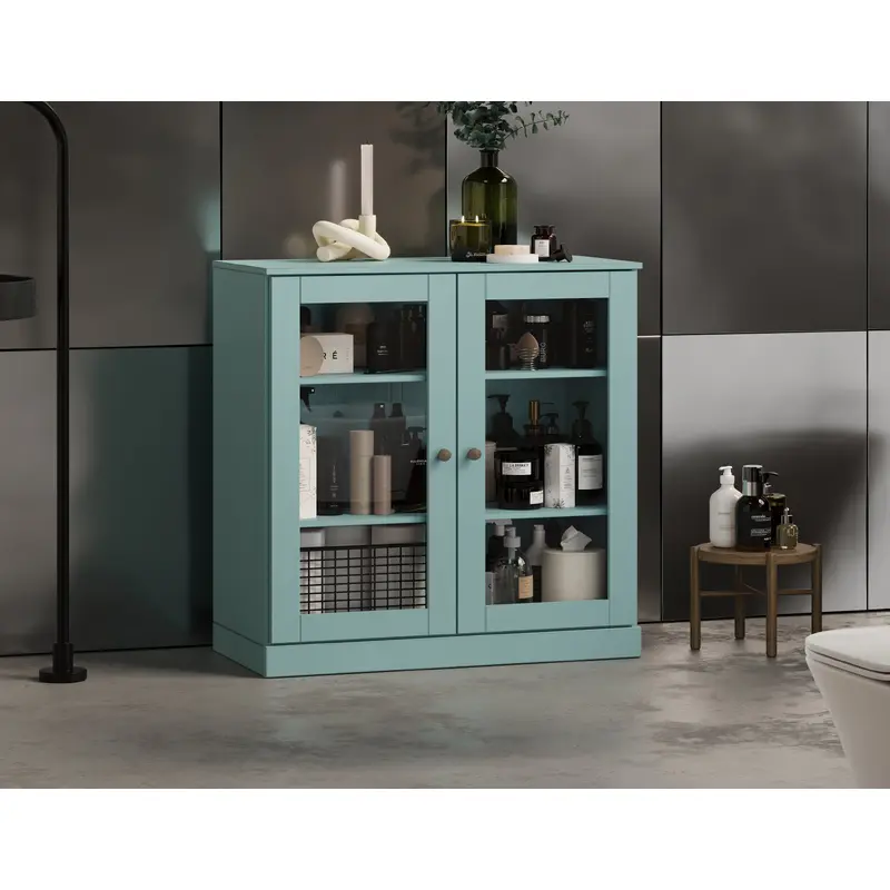 100% Solid Wood 32" Bathroom Cabinet with Clear Glass Doors