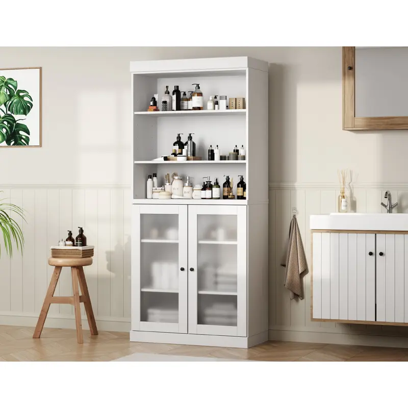 100% Solid Wood 32" Bathroom Cabinet with Frosted Glass Doors