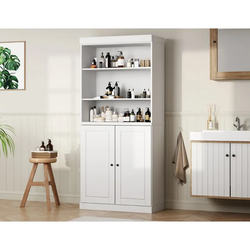 100% Solid Wood 32" Bathroom Cabinet with Raised Panel Wood Doors