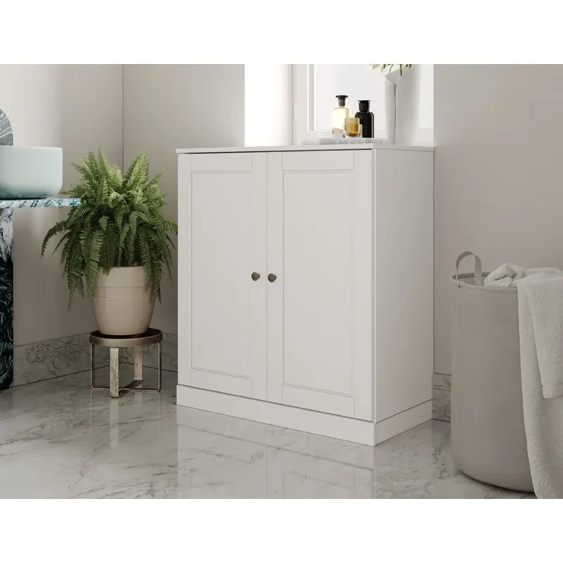 100% Solid Wood 32" Bathroom Cabinet with Raised Panel Wood Doors, 2-Drawers