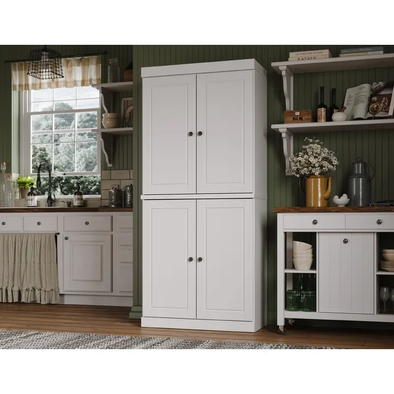 100% Solid Wood 32" Pantry Cabinet, Raised Panel Doors