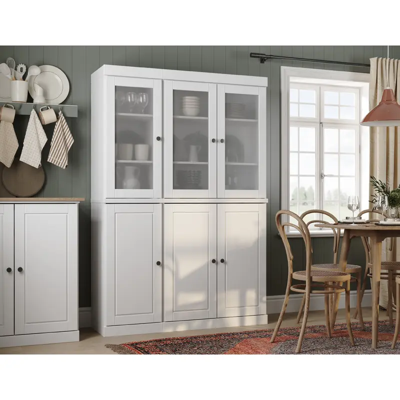 100% Solid Wood 48.5" Pantry Cabinet, Frosted Glass Doors