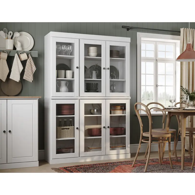 100% Solid Wood 48.5" Pantry China Cabinet, Clear Glass Doors