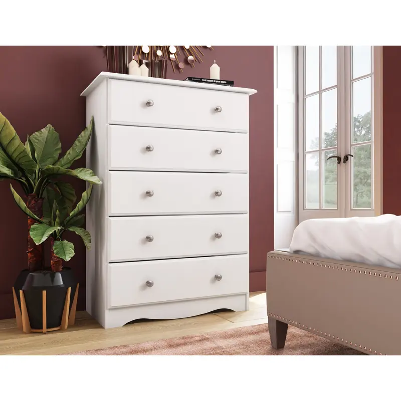 100% Solid Wood 5-Drawer Chest with Metal Knobs