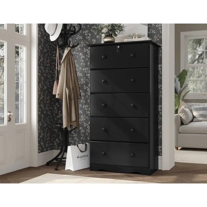 100% Solid Wood 5-Jumbo Drawer Chest with Lock