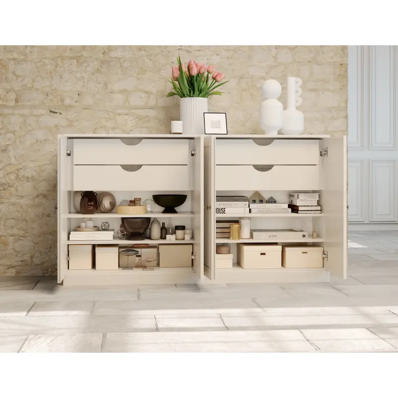 100% Solid Wood 64" Sideboard, Raised Panel Wood Doors, 4 Drawers, Adjustable Shelves