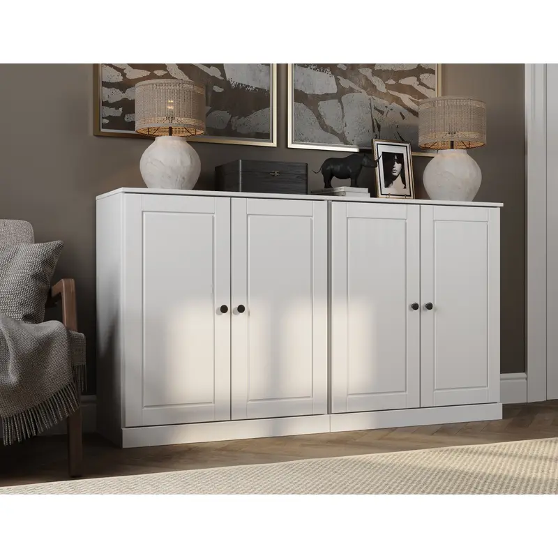 100% Solid Wood 64" Sideboard, Raised Panel Wood Doors, Adjustable Shelves