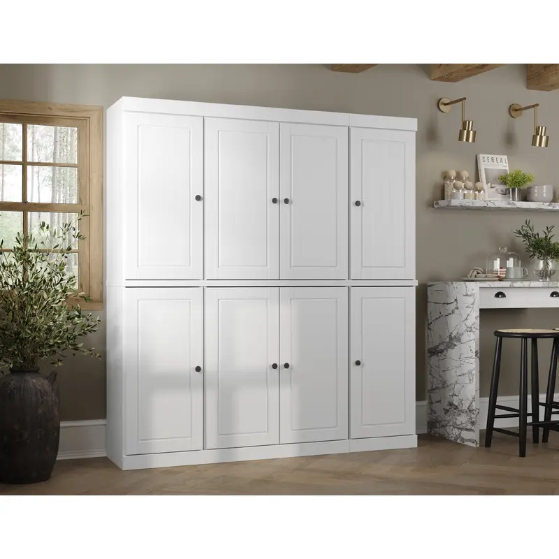 100% Solid Wood 65" Pantry Cabinet, 8 Raised Panel Wood Doors