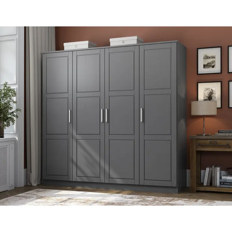 100% Solid Wood Cosmo 4-Door Wardrobe Armoire with Raised Panel Solid Wood Doors