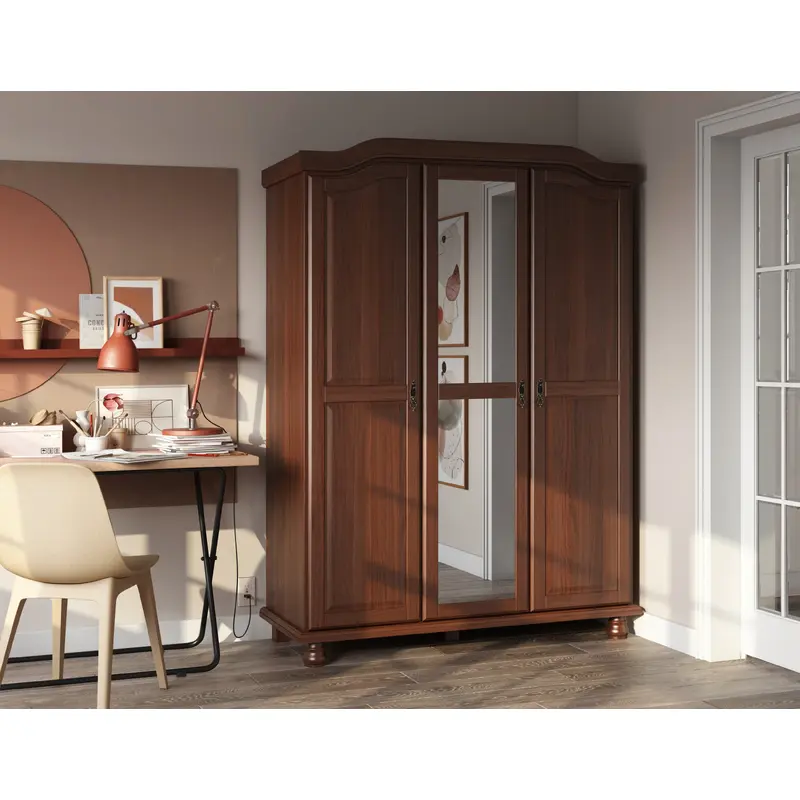 100% Solid Wood Kyle 3-Mirrored Door Wardrobe Armoire