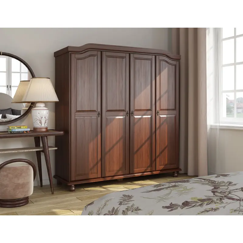100% Solid Wood Kyle 4-Door Wardrobe Armoire with Solid Wood Doors