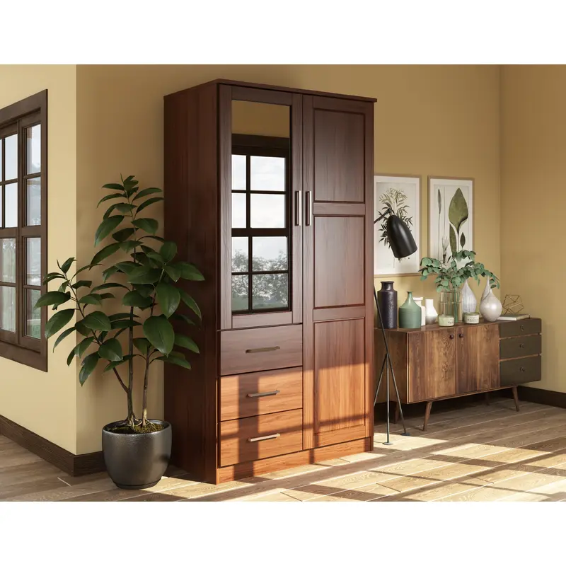 100% Solid Wood Metro Wardrobe Armoire with Mirrored Door