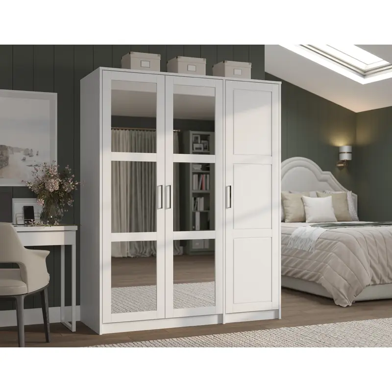100% Solid Wood Urban 3-Door Wardrobe Armoire with Mirrored Doors