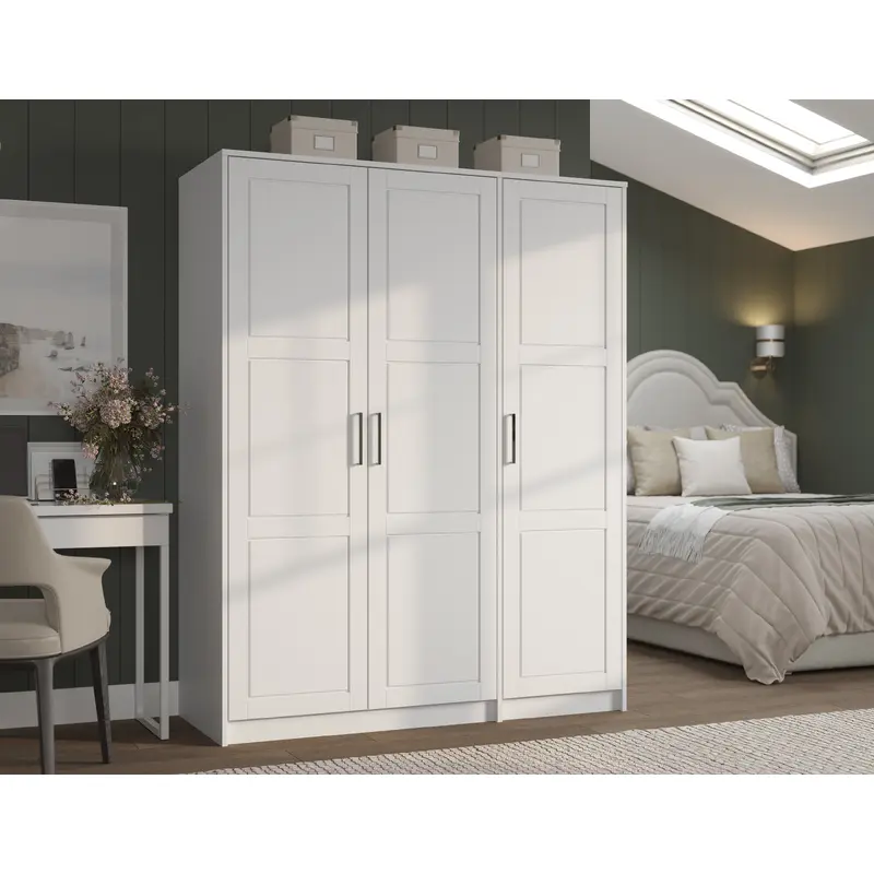 100% Solid Wood Urban 3-Door Wardrobe Armoire with Solid Wood Doors