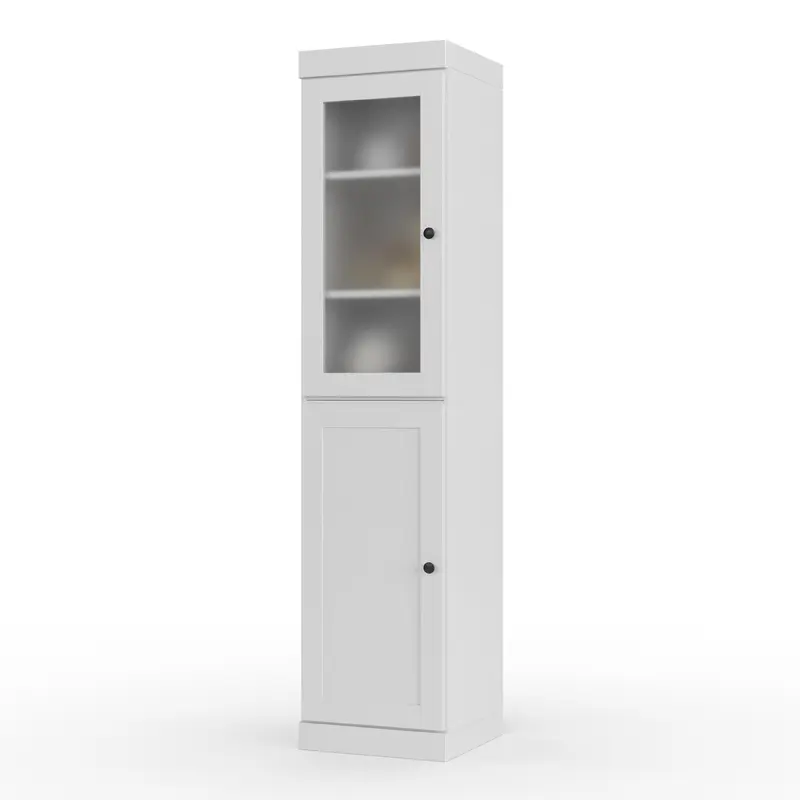 100% Solid Wood 16.5" Pantry, Frosted Glass Top, Shaker Wood Bottom Door