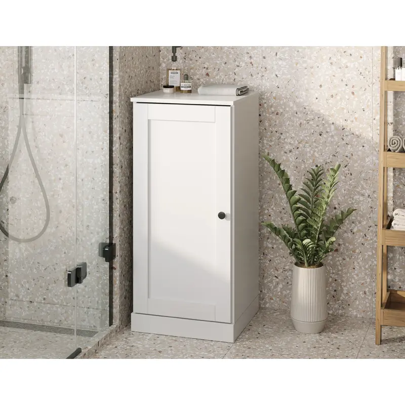 100% Solid Wood 16.5" Small Bathroom Cabinet, Shaker Wood Door, Adjustable Shelves