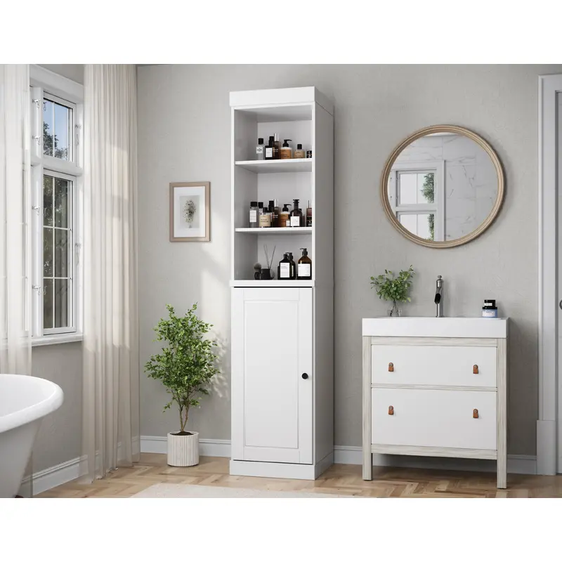 100% Solid Wood 16.5" Tall Bathroom Storage Cabinet, Raised Panel Door, Adjustable Shelves