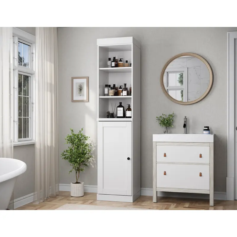 100% Solid Wood 16.5" Tall Bathroom Storage Cabinet , Shaker Door, Adjustable Shelves