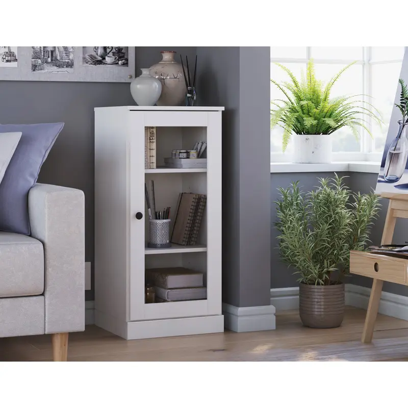 100% Solid Wood 3-Shelf 16.5" Bookcase, Clear Glass Door, Adjustable Shelves