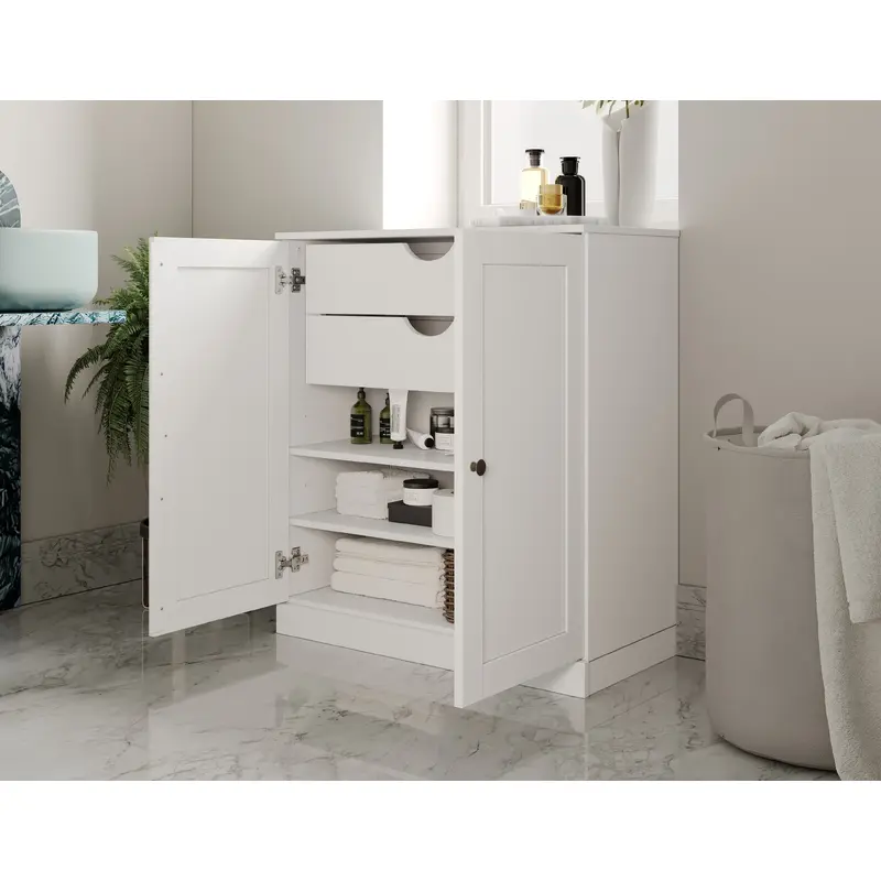 100% Solid Wood 32" Bathroom Cabinet with Shaker Wood Doors, 2-Drawers