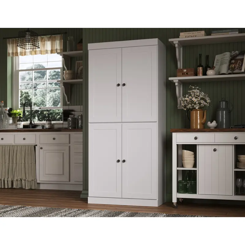 100% Solid Wood 32" Pantry Cabinet, Shaker Wood Doors