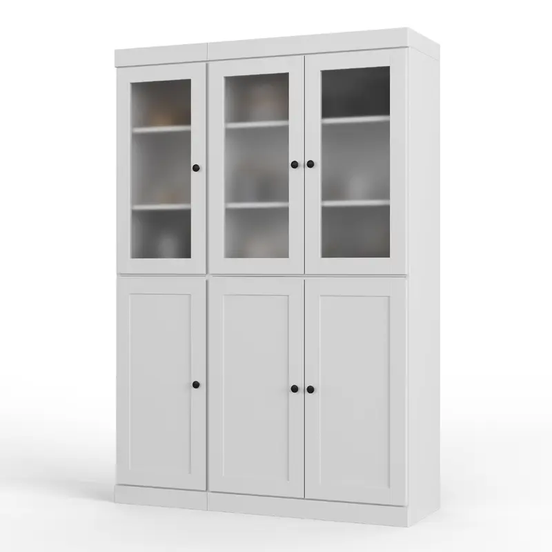 100% Solid Wood 48.5" Pantry Cabinet, Frosted Glass & Shaker Doors