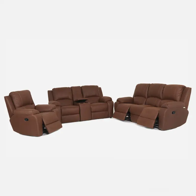 6PC 3Act Recliner Lounge Suite + Consol Paloma Brown