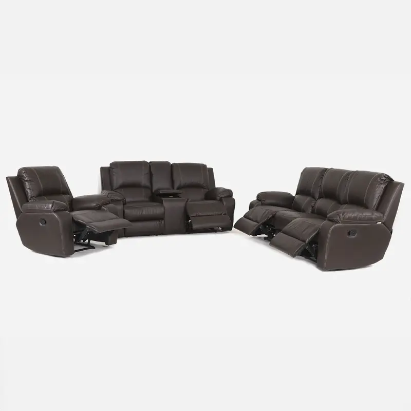 6PC 3Act Recliner Lounge Suite + Consol Paloma Genuine Leather Brown