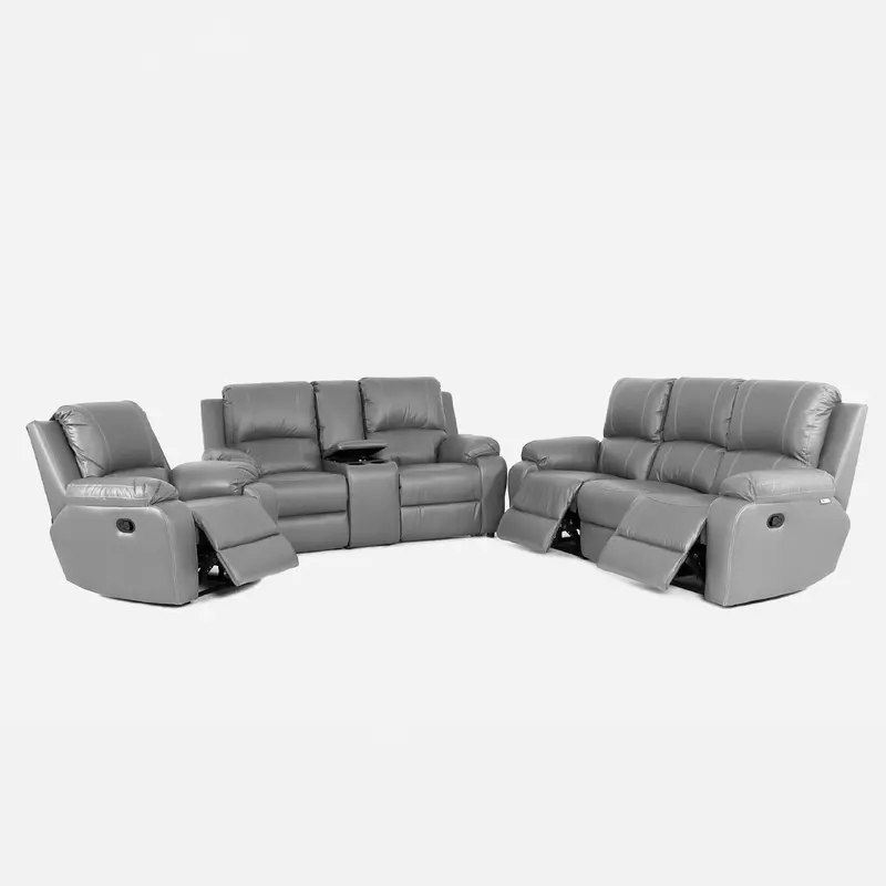 6PC 3Act Recliner Lounge Suite + Consol Paloma Genuine Leather Grey