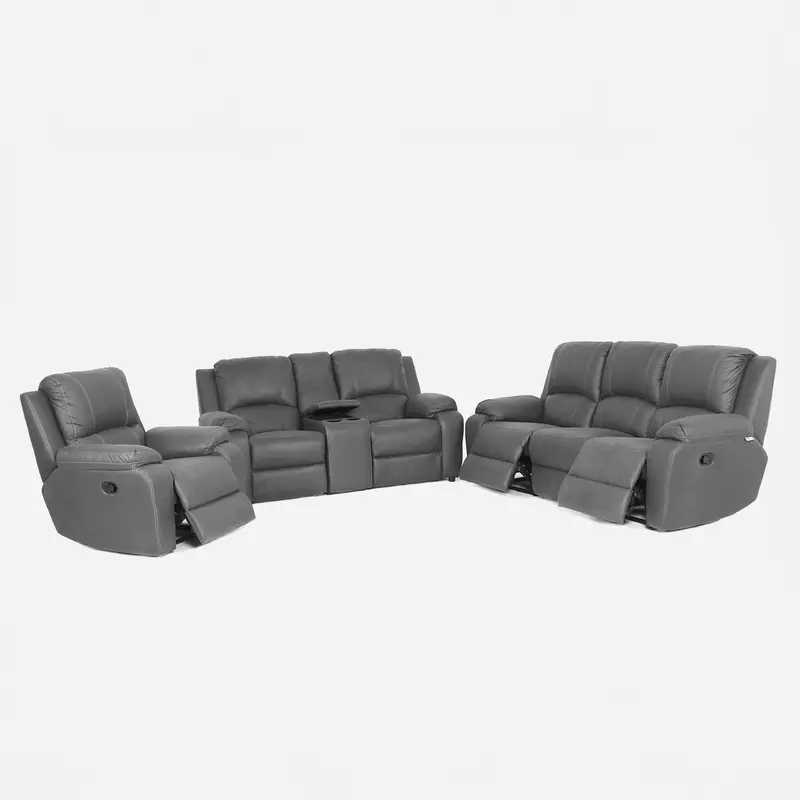 6PC 3Act Recliner Lounge Suite + Consol Paloma Grey