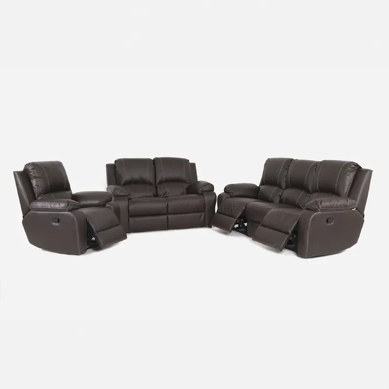 6PC 3Act Recliner Lounge Suite Paloma Genuine Leather Brown