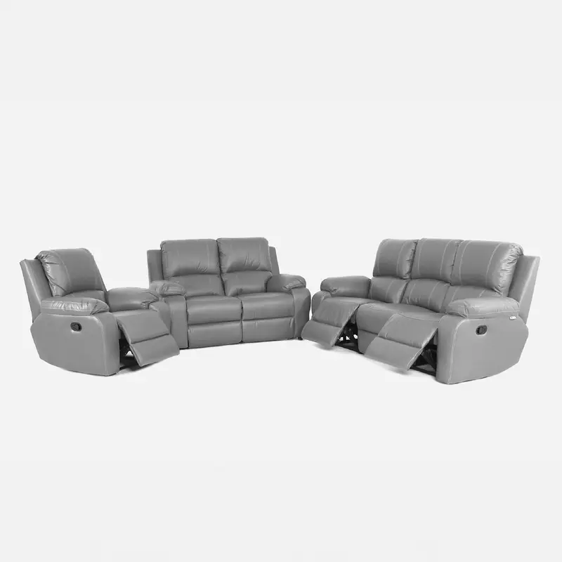 6PC 3Act Recliner Lounge Suite Paloma Genuine Leather Grey
