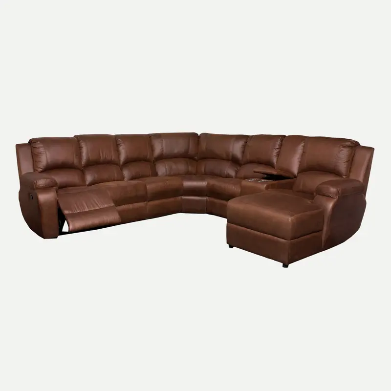 7 PC Corner 1Act Chaise + Consol Paloma Genuine Leather Brown