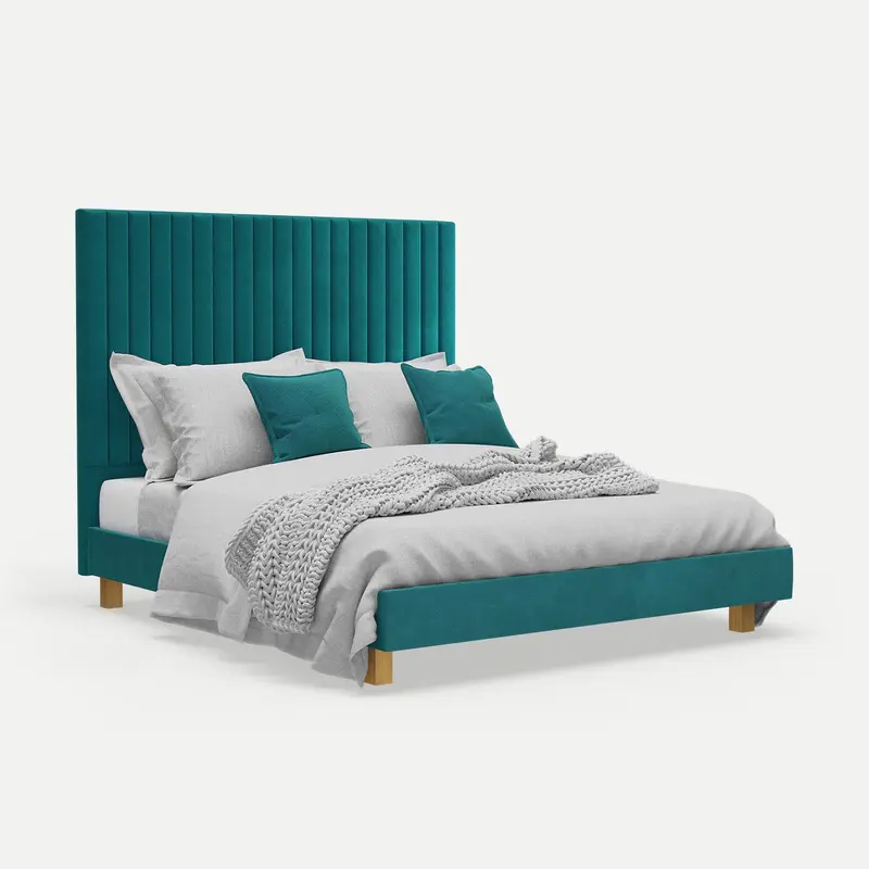 Platform Bed Sirius Double - Adriatic Light Blue Velvet