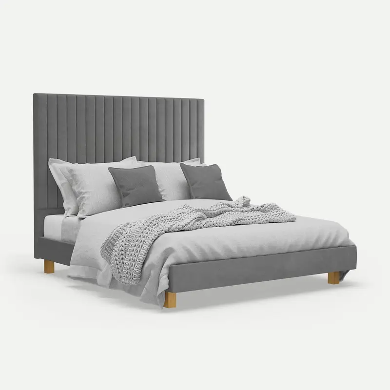 Platform Bed Sirius King XL - Silver Lining Grey Velvet