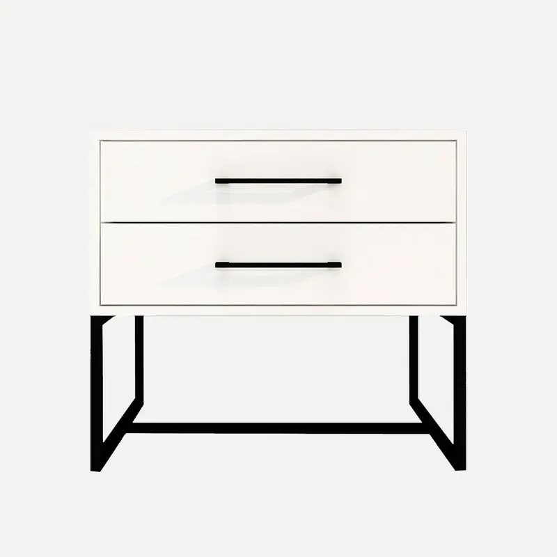 Bedside Pedestal Lilo Satin White - Black Frame