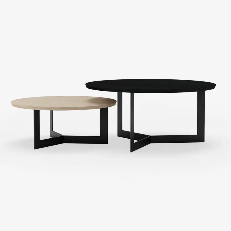 Coffee Table Set Toba Satin Black and White Oak