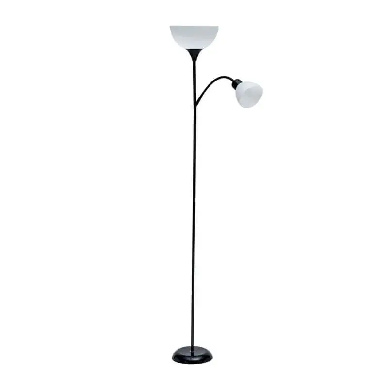 FLOOR LAMP BLACK METAL 2 WHITE SHADES 182cm H